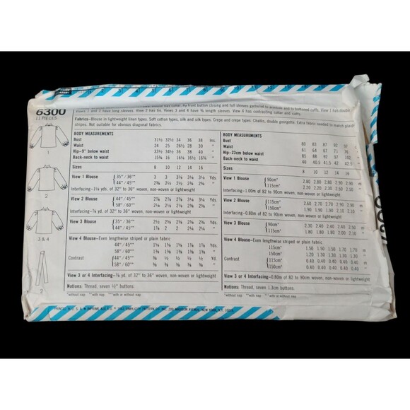 Vtg Blouse Top Shirt Collared Button Up 6 8 10 12 Simplicity 6300 Sewing Pattern - Picture 4 of 6
